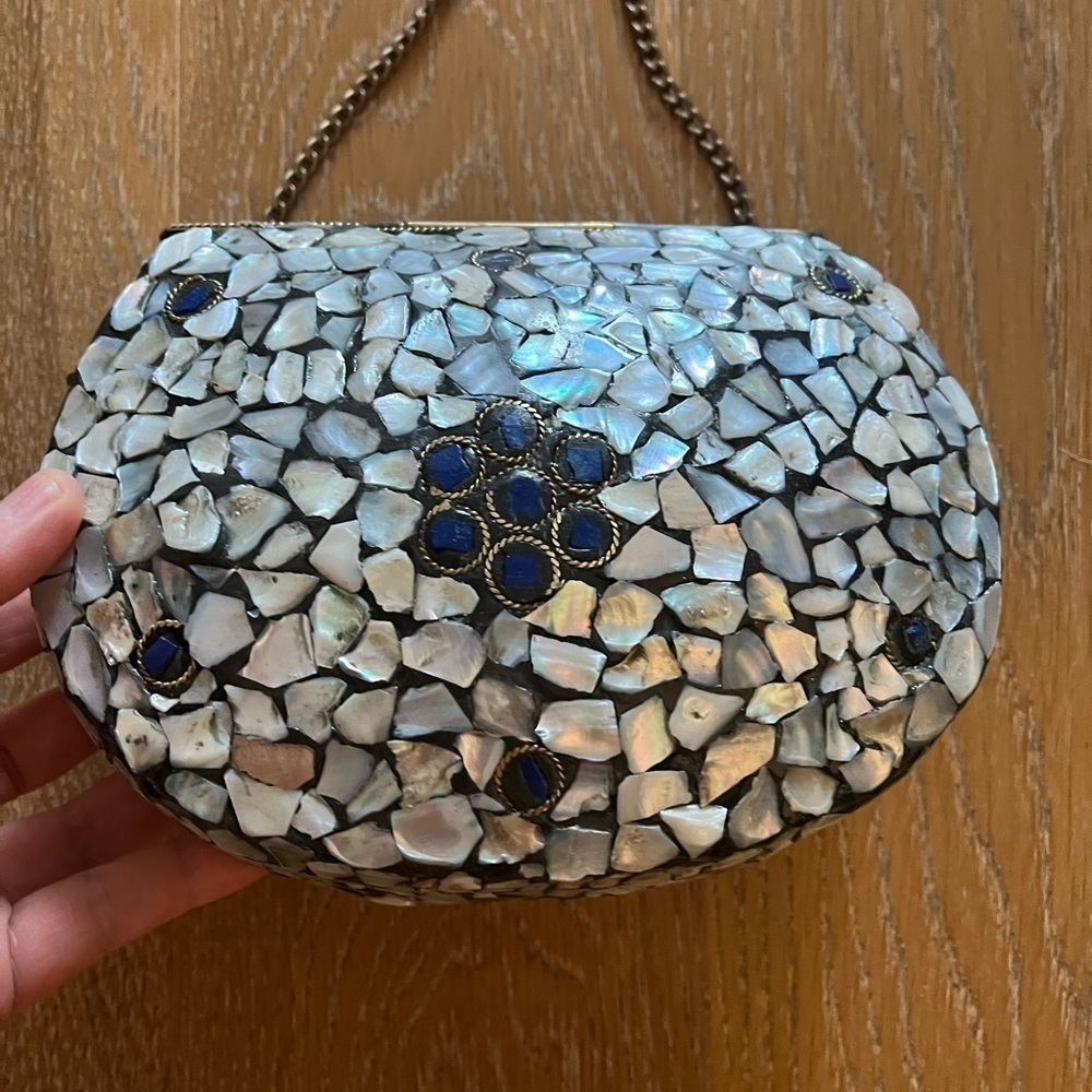 Hand made mother of pearl purse crossbody chain made in India one of a kind - Picture 5 of 11